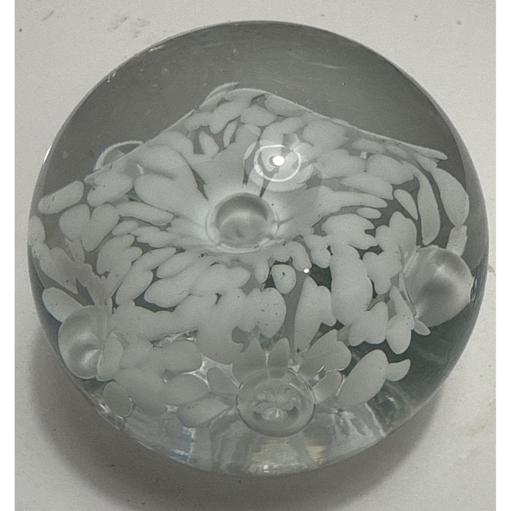 Bart Zimmerman White Flower Art Glass Paperweight 2.75 Diameter-Vintage-Signed